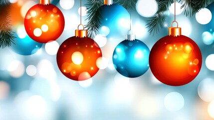 Wall Mural - Glowing Christmas Ornaments Hanging on a Blurred Background