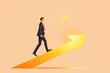 © Michel - Businessman Walking Upward Arrow Towards the Sun: A determined businessman confidently strides along a golden upward arrow, symbolizing growth, ambition, and the pursuit of success. The sun.