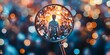 © AminaDesign - A meticulously crafted magnifying glass highlights a striking digital silhouette of a human figure, symbolizing the quest for individuality among a vibrant crowd of diverse characters and stories