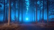 © azkiyanaila taleta - Mystical blue forest path at night, fog, trees.