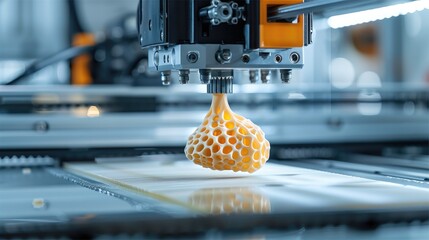 Leinwandbilder - Close-up of an industrial 3D printer in action, printing a mechanical part layer by layer.