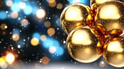 Wall Mural - Sparkling Gold Christmas Ornaments with Bokeh Background