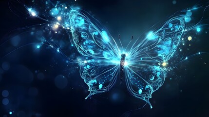 Wall Mural - Line drawing of a butterfly with intricate wings