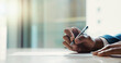 © peopleimages.com - Business paperwork, hands or signature in office for hiring agreement, contract application or policy information. Professional person, space or legal document for compliance or terms and conditions