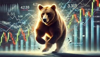 bear in the dark whit background  market graph