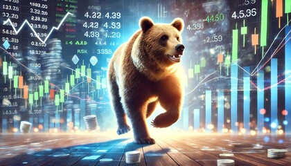 bear in the dark whit background  market graph