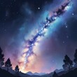 © yarku20 - Majestic night sky ablaze with the vibrant colors of the Milky Way galaxy, casting a magical glow over a silhouetted mountain range.