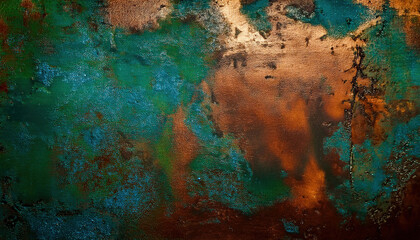  A dark oxidized copper texture showcasing green and blue patina, creating an artistic and aged effect, perfect for vintage, industrial, or rustic design projects with a rich, weathered look.