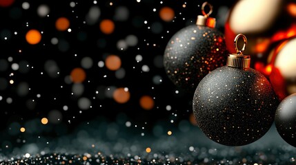 Wall Mural - Elegant Black and Gold Christmas Ornaments with Sparkling Background