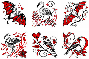  Valentine Animal Art: Bat, Fluttering Flamingo & Gallant Goldfinch Designs