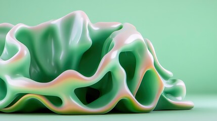 Wall Mural - Abstract Pastel Green 3D Render of a Biomorphic Form