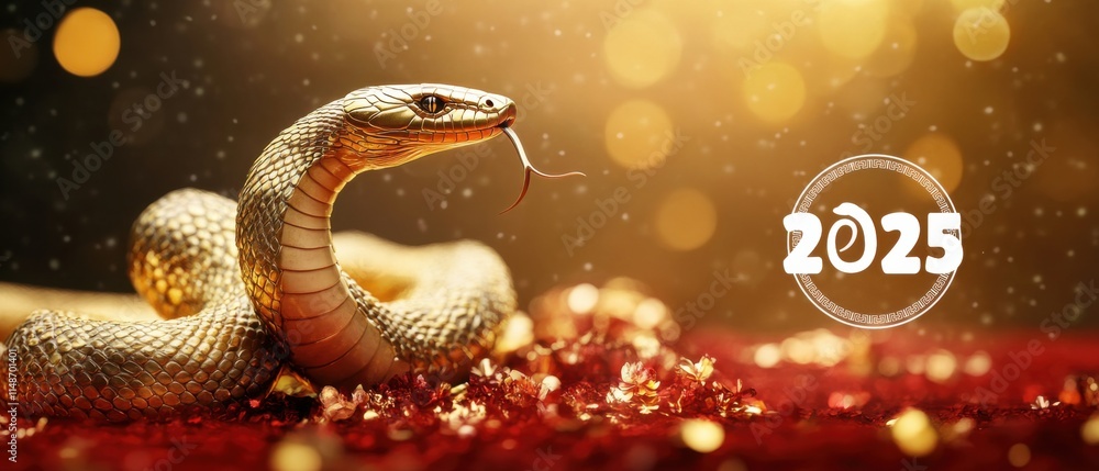 Golden Snake Symbol of 2025 Chinese New Year Celebration Stock ...