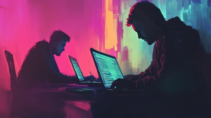 Wall Mural - hands typing on laptop with programming code on screen, representing software development. perfect f