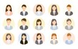 © Who is Santi - Set of professional business people avatar icons with flat design and simple shapes. The avatars use pastel colors and have round backgrounds against a white backdrop.