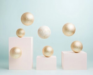 Aufkleber - Harmonious Balance of Golden Orbs on Minimalist Pastel Backdrop