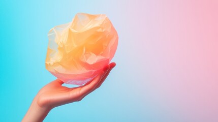 Aufkleber - Hand Holding Crumpled Pastel Paper with Gradient Colors in Minimalist Style