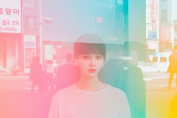Aufkleber - Surreal Korean Street Scene with Pastel Reflections and Soft Light
