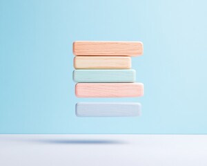 Leinwandbilder - Floating Pastel Game Pieces Against Minimalist Blue Background
