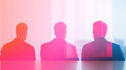 Aufkleber - Abstract Financial Discussion Silhouettes and Charts in Soft Pastel Tones