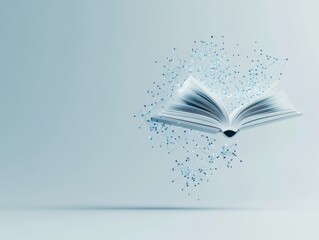Aufkleber - Floating Book with Gradient Icons Symbolizing Digital Knowledge and Learning