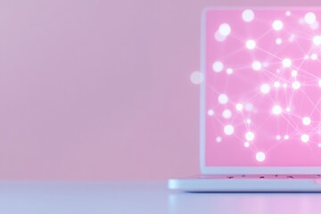 Poster - Pastel Digital Aesthetic Abstract Network on Laptop Screen