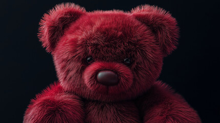 red teddy bear toy with thick red fur  isolated on black background