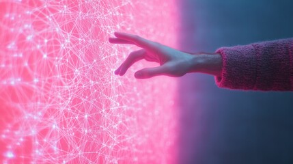Poster - Neon Projection of Human and Robotic Hand Reaching Towards Each Other on Urban Wall