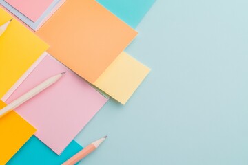 Aufkleber - Pastel Minimalism Notes and Pencils on a Colorful Geometric Background