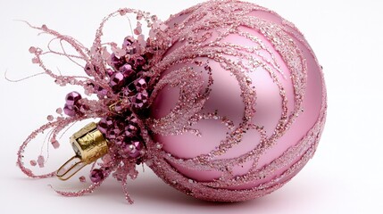 Wall Mural - Pink sparkly Christmas ornament with decorative embellishments.