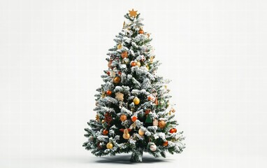 Wall Mural - christmas tree with decorations toys and lights on white background