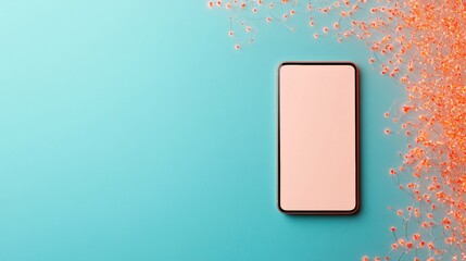 Poster - Minimalist Smartphone Display with Vibrant Floral Accents on Pastel Background