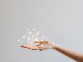 Fototapete - Transparent Finance in Minimalist Style Hands Gesturing Above Blockchain Nodes