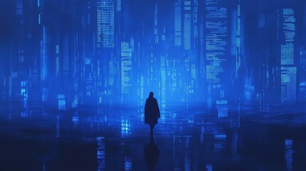 Program code and programming languages on blue glowing background. Abstract technological experience of software developer and a computer script. Page template on topic of programming and development.