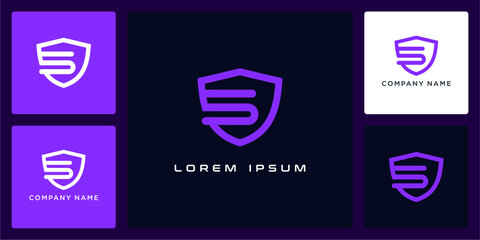 unique shield with letters s logo design and icon