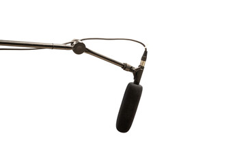 Simple black studio mic, directional microphone hanging transparent background