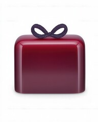 Wall Mural - A glossy red gift box with a navy blue ribbon on top.