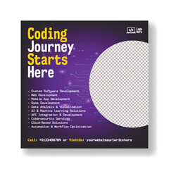 kids education learn coding & robotic editable social media post, banner, ad template, software deve