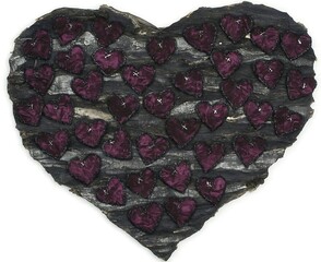 Wall Mural - A heart-shaped artwork featuring purple hearts on a textured background.