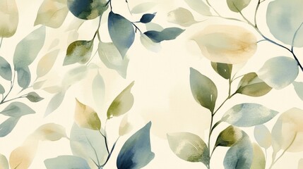 Wall Mural - Lush greenery action nature's beauty in watercolor artistic design soft tones serene atmosphere close-up view