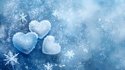 Wall Mural - Frosty blue and white Valentine abstract design with icy textures, snowflake-like hearts and glimmering frost for a unique winter love vibe