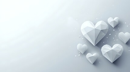Wall Mural - Minimalist white and gray Valentine abstract with clean geometric heart designs, subtle glowing lines and a modern romantic touch