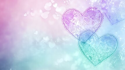 Wall Mural - Soft lavender and mint Valentine abstract design with delicate lace heart patterns, gentle sparkles and pastel gradients for subtle romance