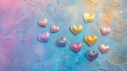 Wall Mural - Soft pastel rainbow Valentine abstract with dreamy gradients, glowing hearts and subtle glitter effects, creating a whimsical romantic atmosphere