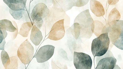 Wall Mural - Elegant watercolor leaves design nature inspired art soft color palette tranquil atmosphere aesthetic viewpoint botanical theme