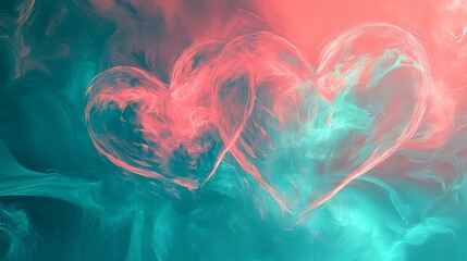 Wall Mural - vibrant coral and teal valentine theme with dynamic shapes, glowing highlights and radiant heart acc