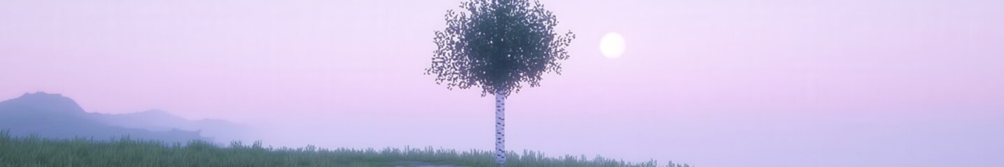 Poster - A serene landscape featuring a solitary tree under a soft moonlight.