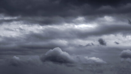 Stormy dark cloudy sky. Pollution, PM 2.5, Carbon dioxide and environment problems concept. Halloween, scary scene thunderstorm and rainy season backdrop.