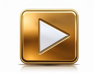 Wall Mural - golden shiny 3d youtube logo play button golden square white triangle yt social media icon front vie