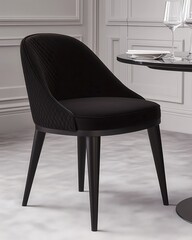 Canvas Print - A sleek black chair positioned beside a round dining table.