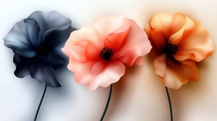 Wall Mural - Elegant Poppies: A Trio of Delicate Blooms in Soft Hues